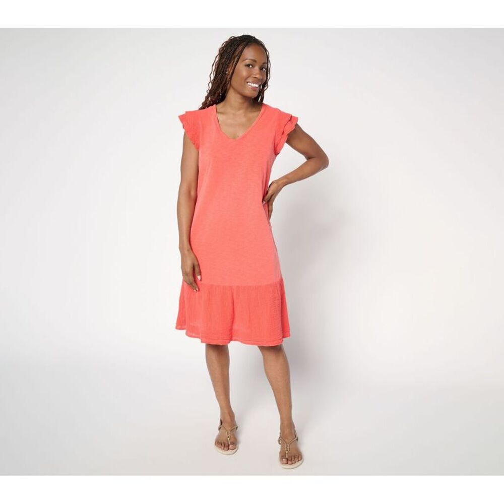Over 50 & Fabulous Women's Plus Sz Dress 1X Slub Jersey Gauze Mixed Pink A694353